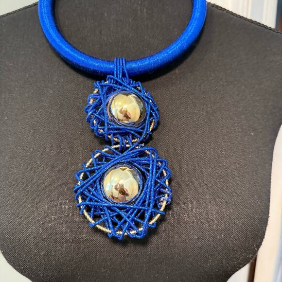 Blue and Gold African Necklace - Picture 2 of 5